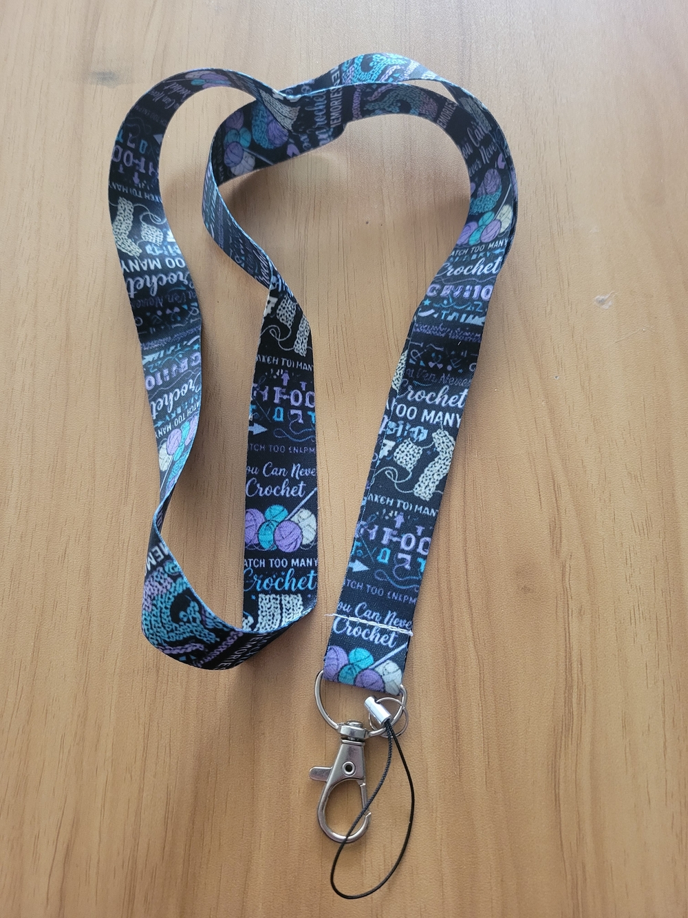 🍁NEW🍁Black Crochet-Themed Lanyard Key Holder with Blue & Purple Accents